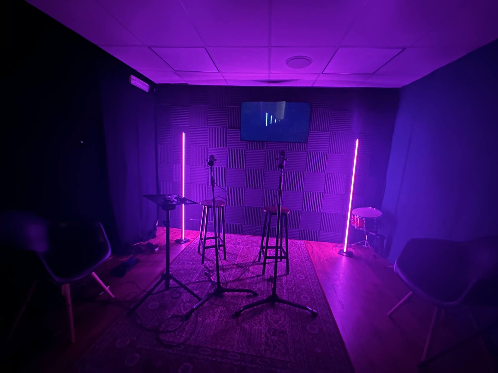 The LaunchPod studio lit purple, ready for a session